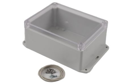 Hammond RP Series Light Grey Polycarbonate General Purpose Enclosure, IP65, Flanged, Clear Lid, 165 x 125 x 75mm [RP1240BFC]; 268-1764