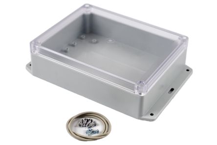 Hammond RP Series Light Grey Polycarbonate General Purpose Enclosure, IP65, Flanged, Clear Lid, 186 x 146 x 55mm [RP1270BFC]; 268-1772