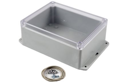 Hammond RP Series Light Grey Polycarbonate General Purpose Enclosure, IP65, Flanged, Clear Lid, 186 x 146 x 75mm [RP1280BFC]; 268-1780