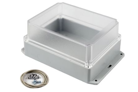 Hammond RP Series Light Grey Polycarbonate General Purpose Enclosure, IP65, Flanged, Clear Lid, 186 x 146 x 90mm [RP1370BFC]; 268-1787