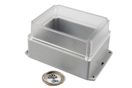 Hammond RP Series Light Grey Polycarbonate General Purpose Enclosure, IP65, Flanged, Clear Lid, 186 x 146 x 110mm [RP1380BFC]; 268-1795