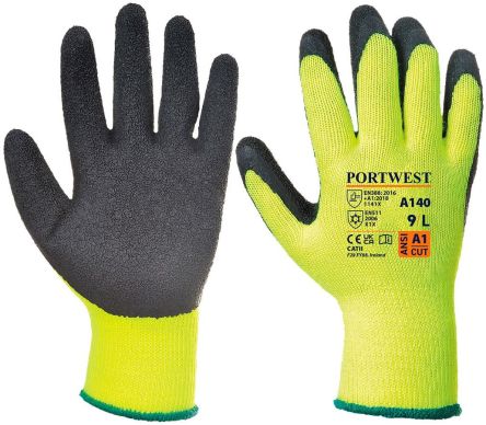 Portwest A140BK Black Acrylic Thermal Gloves, Size 9, Latex Coating [A140BKRL]; 268-1899