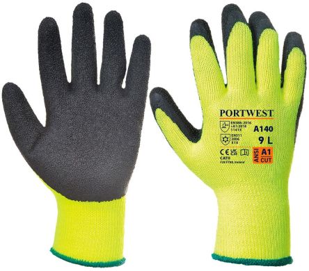 Portwest A140BK Black Acrylic Thermal Gloves, Size 8, Latex Coating [A140BLRM]; 268-1900