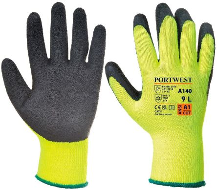 Portwest A140BK Yellow Acrylic Thermal Gloves, Size 10, Latex Coating [A140BKRXL]; 268-1902