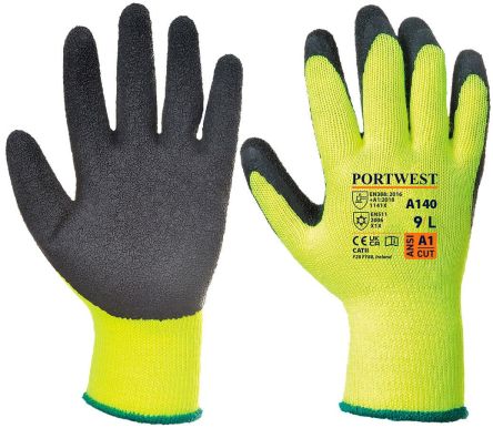 Portwest A140BK Yellow Acrylic Thermal Gloves, Size 6, Latex Coating [A140BKRXS]; 268-1903