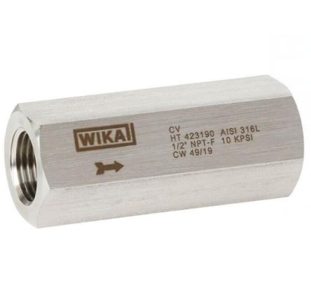 WIKA Stainless Steel Single Inline Mounting, Hydraulic Check Valve, 48791536, 1 in, 1.38bar Cracking Pressure [48791536]; 268-5602