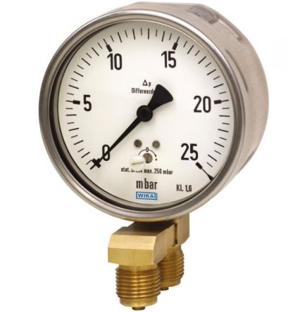WIKA G 1/2 Analogue Differential Pressure Gauge 2.5kPa Bottom Entry 100mm Outside Diameter [48794927]; 268-5643