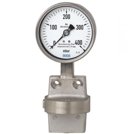 WIKA G 1/4 Analogue Differential Pressure Gauge 1bar Bottom Entry 100mm Outside Diameter [48796658]; 268-5657