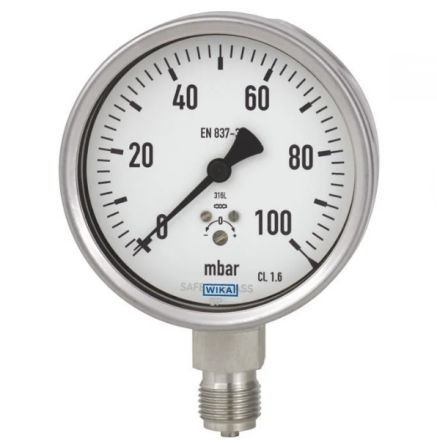 WIKA NPT 1/4 Analogue Pressure Gauge 0mbar Bottom Entry 160mm Outside Diameter [48798459]; 268-5672