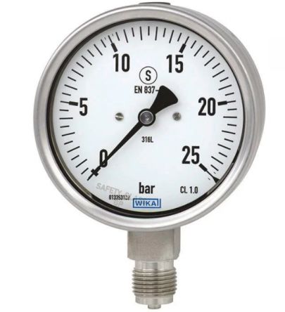 WIKA NPT 1/2 Analogue Pressure Gauge 2.5bar Bottom Entry 100mm Outside Diameter [9222235]; 268-5908