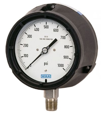 WIKA NPT 1/2 Analogue Pressure Gauge 100psi Bottom Entry 4.5in Outside Diameter [9836858]; 268-5930