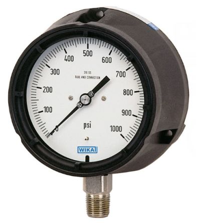 WIKA NPT 1/2 Analogue Pressure Gauge 100psi Bottom Entry 4.5in Outside Diameter [46913543]; 268-5957