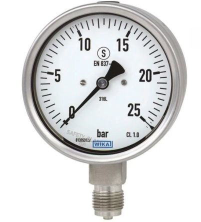 WIKA NPT 1/2 Analogue Pressure Gauge 40bar Bottom Entry 100mm Outside Diameter [48461679]; 268-6006