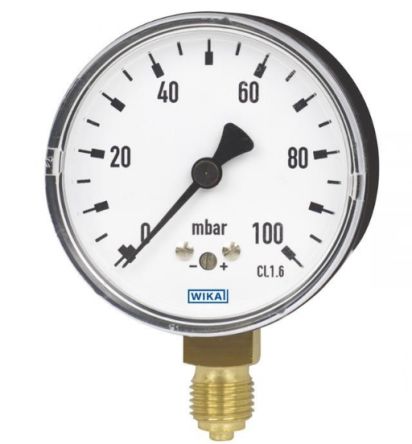 WIKA G 1/4 Analogue Pressure Gauge 250mbar Back Entry 63mm Outside Diameter [48558109]; 268-6013