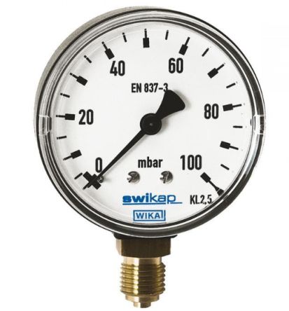 WIKA G 1/8 Analogue Pressure Gauge 0mbar Bottom Entry 50mm Outside Diameter [48648806]; 268-6059
