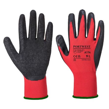 Portwest Red Polyester Extra Grip Gripper Gloves, Size 9, Latex Coating [A174R8R-9]; 268-7046