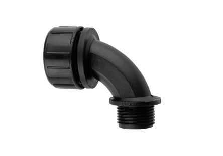 Flexicon 90° Bend, Conduit Fitting, 40mm Nominal Size, M40mm, Nylon, Black [MP90-40-M40B]; 268-7458