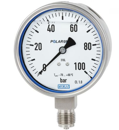 WIKA G 1/2 Analogue Pressure Gauge 10bar Bottom Entry 100mm Outside Diameter [48746626]; 268-8099