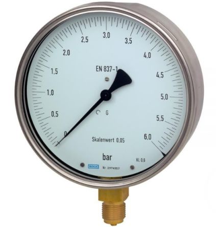 WIKA NPT 1/2 Analogue Pressure Gauge 6bar Back Entry 160mm Outside Diameter [48759293]; 268-8125