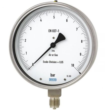 WIKA G 1/2 Analogue Pressure Gauge 6bar Back Entry 160mm Outside Diameter [48768516]; 268-8192