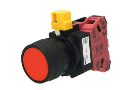 Idec HW Series Series Push Button, Momentary, Panel Mount, 22.3mm Cutout, SPST, Red LED, 600V, IP20, IP65 [HW1B-M101R]; 269-3004