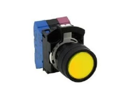 Idec HW Series Series Push Button, Momentary, Panel Mount, 22.3mm Cutout, 1NO + 1NC, Yellow LED, 600V, IP20, IP65 [HW1B-M411Y]; 269-3007