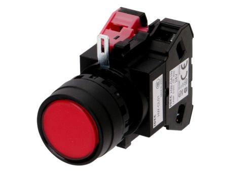 Idec HW Series Series Illuminated Push Button, Momentary, Panel Mount, 22.3mm Cutout, SPST, Red LED, 24V ac/dc, IP20, [HW1L-M101Q4R]; 269-3010