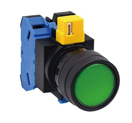 Idec HW Series Series Illuminated Push Button, Momentary, Panel Mount, 22.3mm Cutout, SPST, Green LED, 24V ac/dc, IP20, [HW1L-M110Q4G]; 269-3012