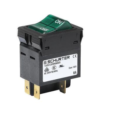Schurter CBE Thermal Circuit Breaker - TA35 2 Pole 240V ac Voltage Rating Snap-In, 20A Current Rating [4435.0189]; 269-3826