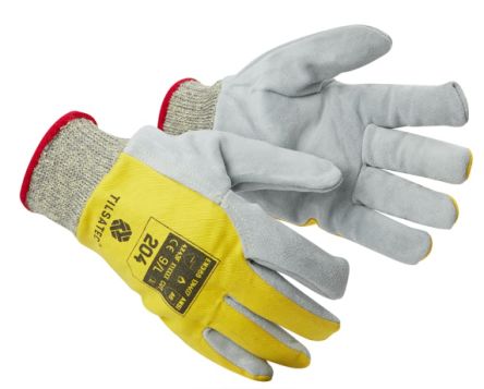 Tilsatec 204 Grey, Yellow Leather Cut Resistant, Puncture Resistant Work Gloves, Size 8, Leather Coating [204-08]; 269-4128