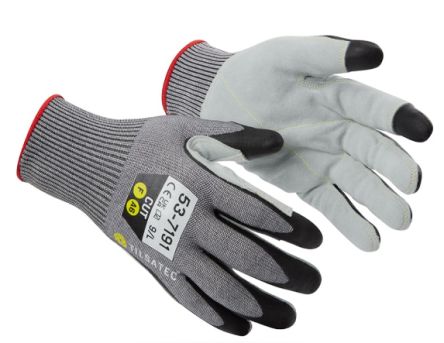 Tilsatec 53-7191 Grey Yarn Cut Resistant Work Gloves, Size 11, Foam Nitrile, Leather Coating [53-7191/11]; 269-4182