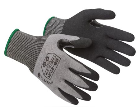 Tilsatec 58-2221 Black/Grey Nitrile Abrasion Resistant, Cut Resistant Work Gloves, Size 8, Foam Nitrile Coating [58-2221/08]; 269-4184