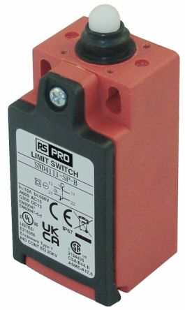 RS PRO Plunger Limit Switch, 1NO/1NC, IP67, SPDT, Glass Reinforced Plastic (GRP) Housing, 250V ac ac Max, 3A Max [0]; 269-5464