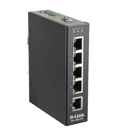 D-Link 5-Port Industrial Fast Ethernet Unmanaged Switch, Unmanaged 5 Port Ethernet Switch [DIS-100E-5W]; 270-3448