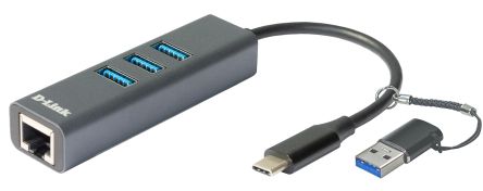D-Link 5 Port USB Ethernet Adapter USB C RJ45 to USB C 10/100/1000Mbit/s Network Speed [DUB-2332]; 270-3465