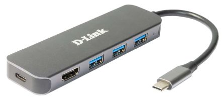 D-Link 4 Port USB 1.1, USB 2.0, USB 3.0 USB C USB C Hub, USB Bus Powered, 118 x 35 x 13.5mm [DUB-2333]; 270-3466