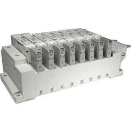 SMC SV series 5 station Push in 8 mm Manifold Base for use with Valve SV2000 [SS5V2-10FD1-05D-C8]; 270-4376