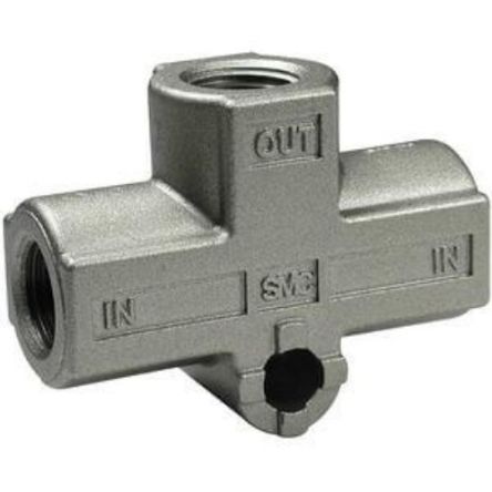 SMC VR1220 Series, Pneumatic Shuttle Valve OR Logic Function G 1/4 Connection, G 1/4 Thread, 10 bar Max Operating [VR1220-F02]; 270-5102