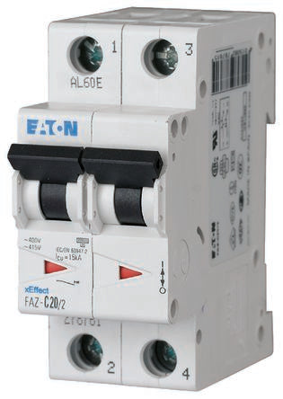Eaton xEffect MCB, 2P, 12A Curve C, 240 → 415V AC, 96V DC, 15 kA Breaking Capacity [278757 FAZ-C12/2]; 270-5266