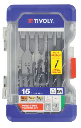 Tivoly 15-Piece Wood Drill Bit Set for Wood, 22mm Max, 2mm Min [10802470001]; 270-5461