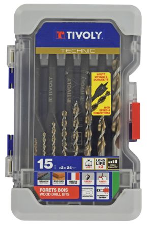 Tivoly 15-Piece Wood Drill Bit Set for Wood, 24mm Max, 2mm Min, HSS Bits [10802470002]; 270-5462