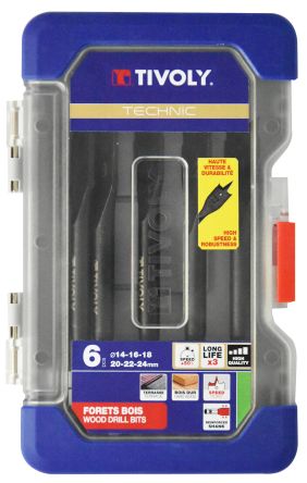 Tivoly 6-Piece Wood Drill Bit Set for Wood, 24mm Max, 14mm Min, HCS Bits [10802570001]; 270-5466