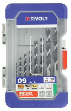 Tivoly 9-Piece Wood Drill Bit Set for Wood, 12mm Max, 2mm Min [10863870003]; 270-5470