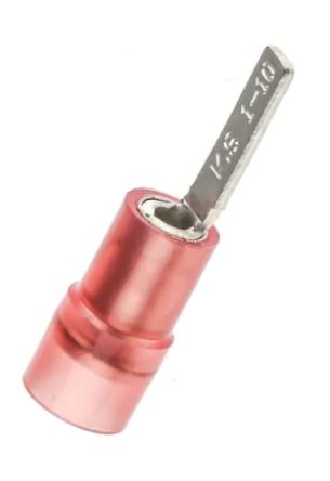 RS PRO Insulated Crimp Blade Terminal 10mm Blade Length, 0.5mm² to 1.5mm², 22AWG to 16AWG, Red [0]; 270-7461
