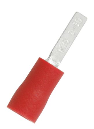 RS PRO Insulated Crimp Blade Terminal 10mm Blade Length, 0.5mm² to 1.5mm², 22AWG to 16AWG, Red [0]; 270-7464