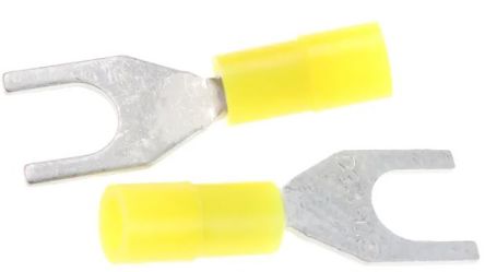 RS PRO Insulated Crimp Spade Connector, 0.2mm² to 0.5mm², 26AWG to 22AWG, M3.5 Stud Size Nylon, Yellow [0]; 270-7481