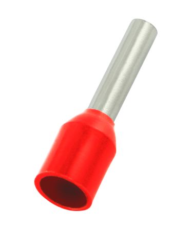 RS PRO Insulated Bootlace Ferrule, 8mm Pin Length, 1.7mm Pin Diameter, 1.5mm² Wire Size, Red [0]; 270-7507