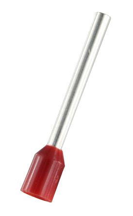 RS PRO Insulated Bootlace Ferrule, 18mm Pin Length, 1.7mm Pin Diameter, 1.5mm² Wire Size, Red [0]; 270-7513