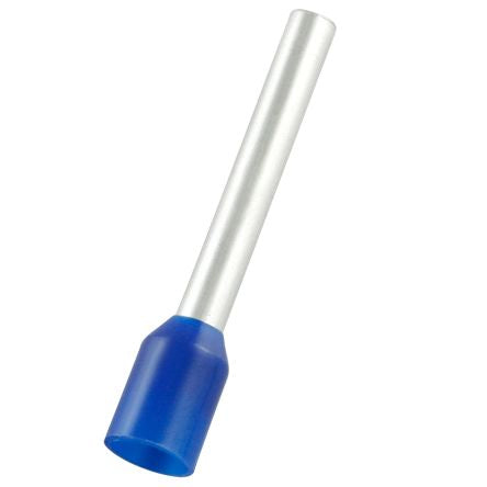 RS PRO Insulated Bootlace Ferrule, 18mm Pin Length, 2.2mm Pin Diameter, 2.5mm² Wire Size, Blue [0]; 270-7522