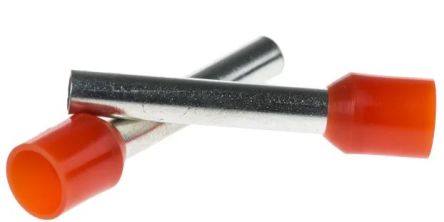 RS PRO Insulated Bootlace Ferrule, 18mm Pin Length, 2.8mm Pin Diameter, 4mm² Wire Size, Orange [0]; 270-7531